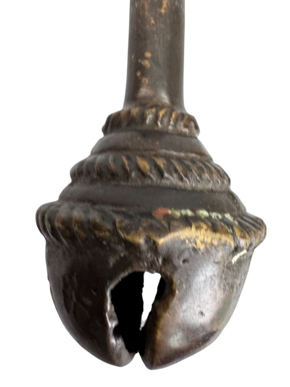 Antique Brass Baby Rattle Double Bell Primitive Nursery Decor 6 Inch 13 Oz - Picture 10 of 10